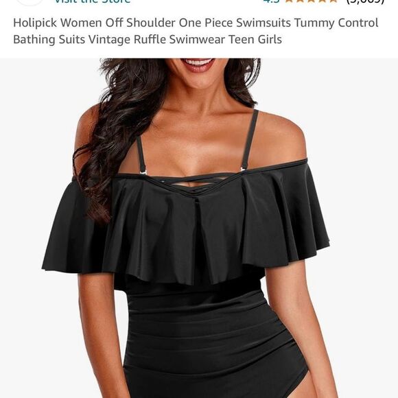 Holipick Women Off‎ Shoulder One Piece Swimsuits Tummy Control Bathing Suits NEW - Picture 6 of 6